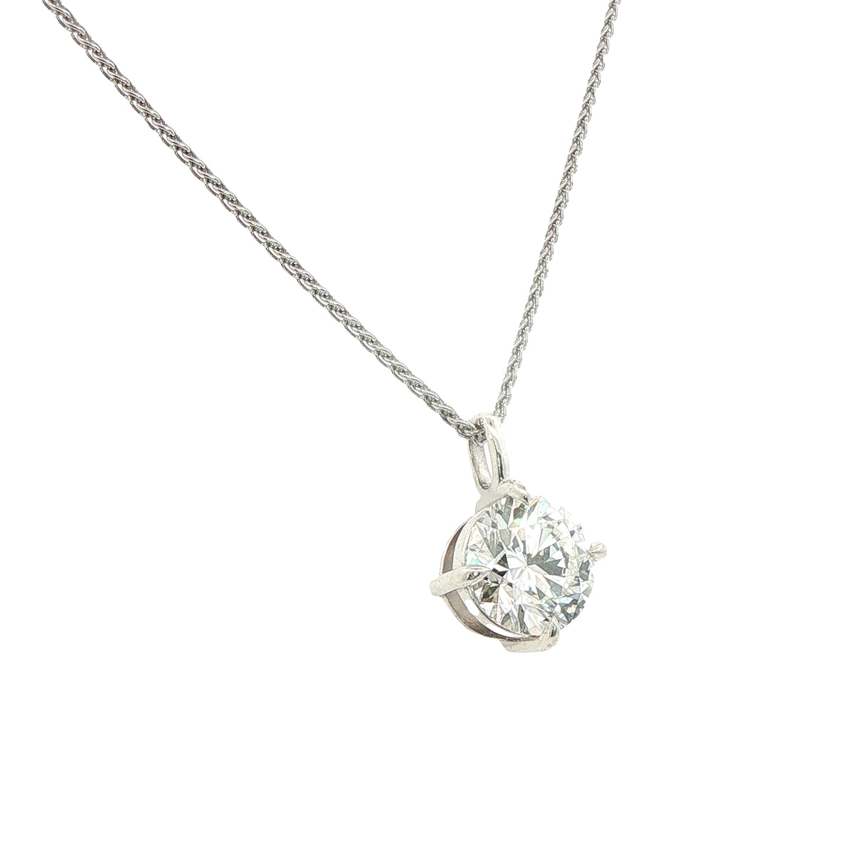 A Silver and Lab Grown Diamond Pendant Featuring a 3.03 Carat  diamond in a silver setting