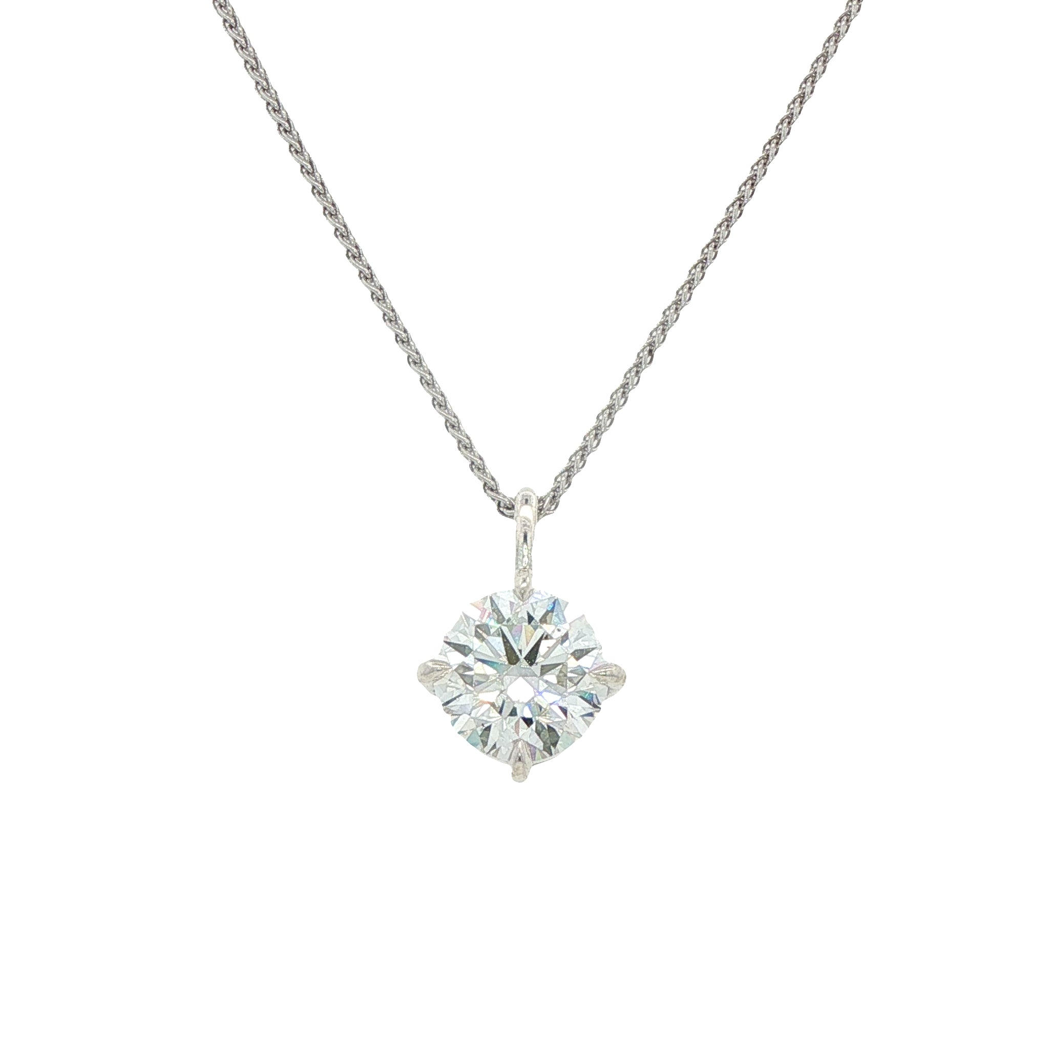 A Silver and Lab Grown Diamond Pendant Featuring a 3.03 Carat  diamond in a silver setting