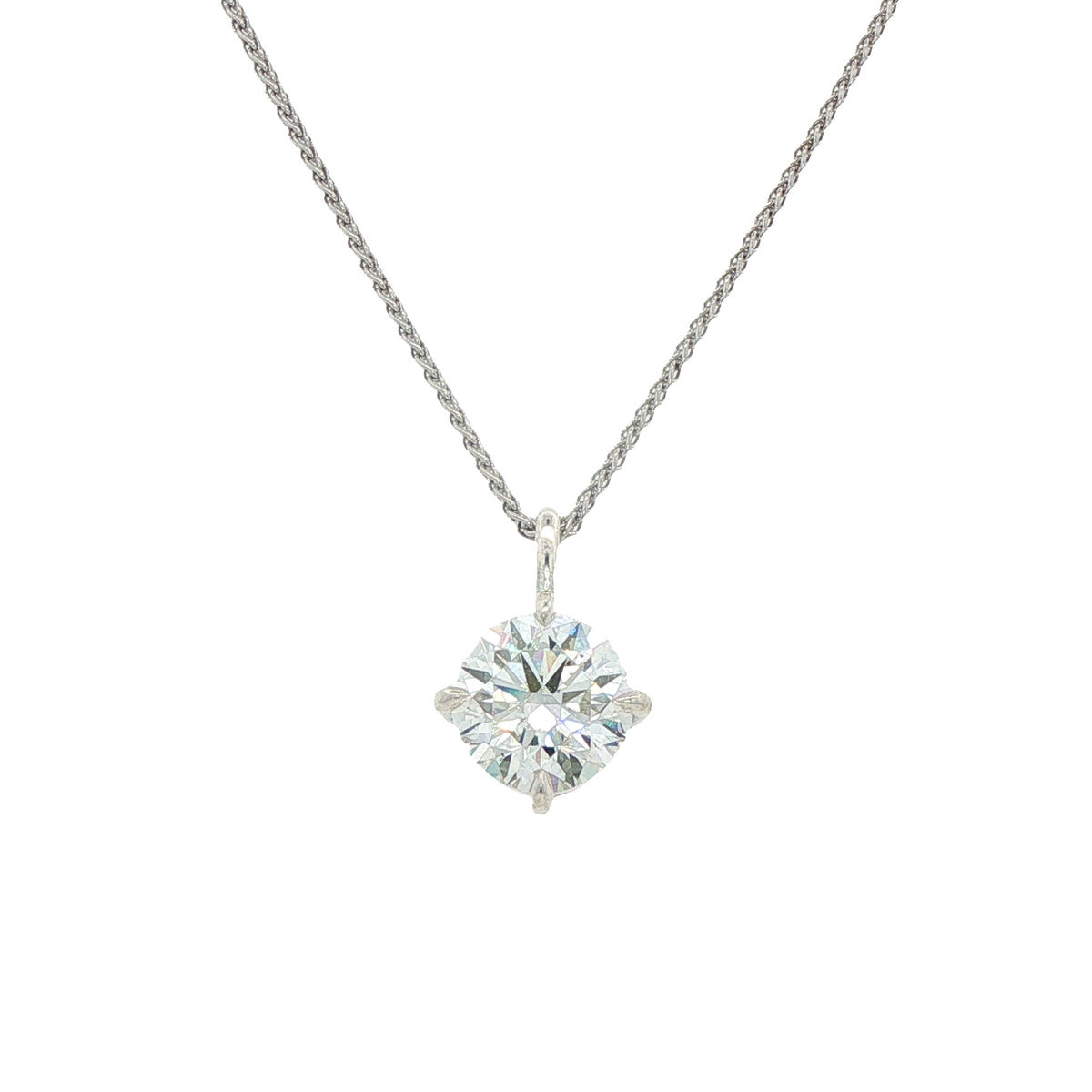 A Silver and Lab Grown Diamond Pendant Featuring a 3.03 Carat  diamond in a silver setting