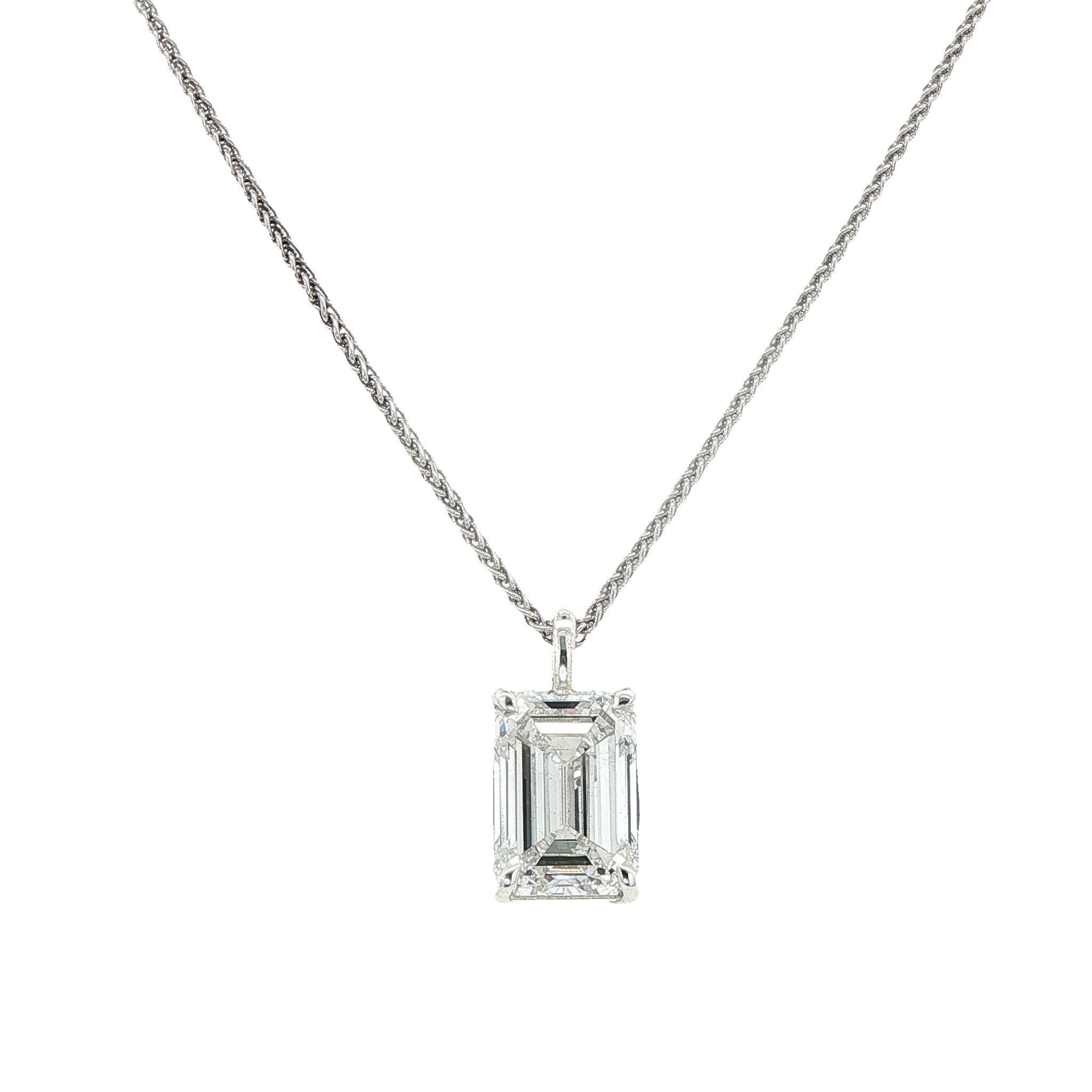 Lab Grown Emerald Cut Diamond set in Sterling Silver 4.01Cts F VS2