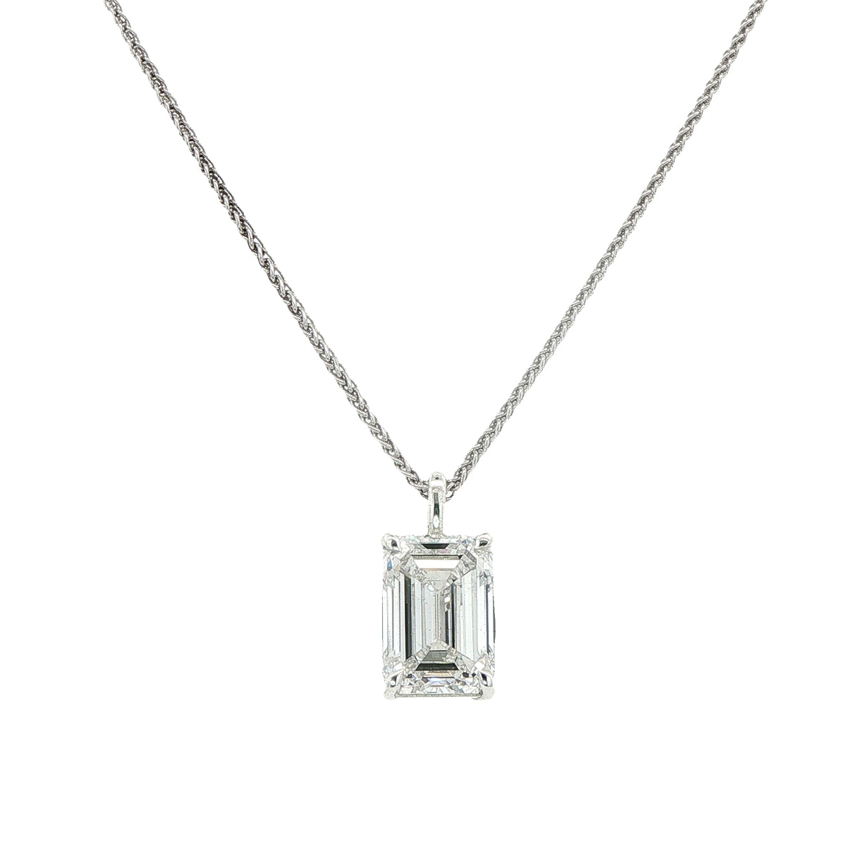 Lab Grown Emerald Cut Diamond set in Sterling Silver 4.01Cts F VS2