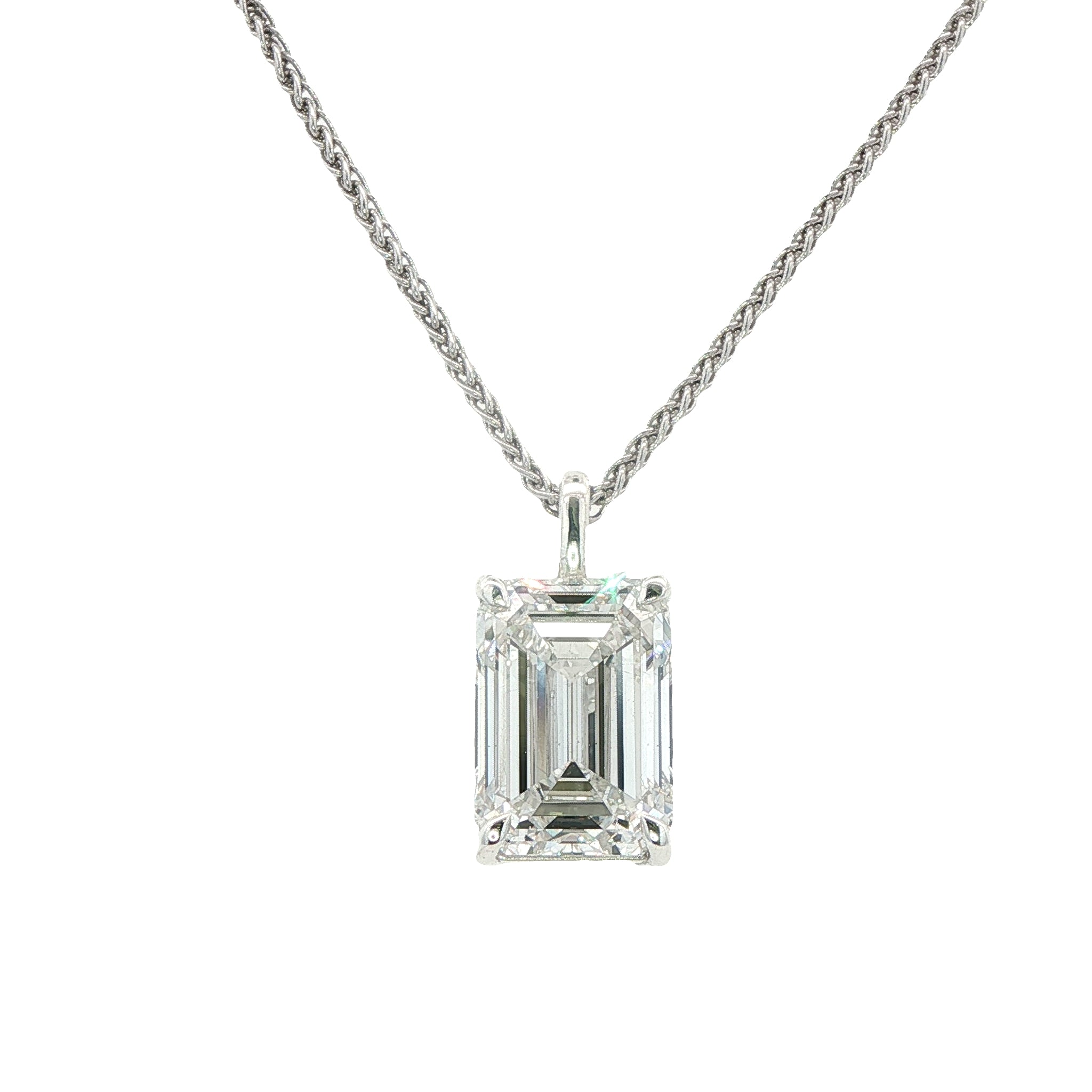 Lab Grown Emerald Cut Diamond set in Sterling Silver 4.01Cts F VS2