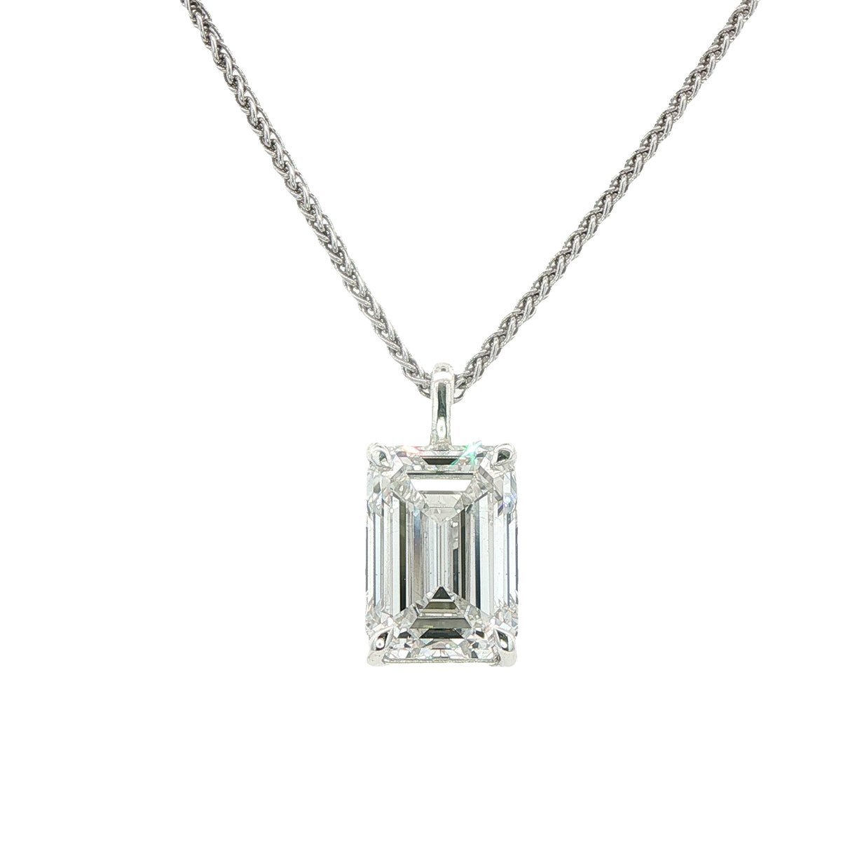 Lab Grown Emerald Cut Diamond set in Sterling Silver 4.01Cts F VS2