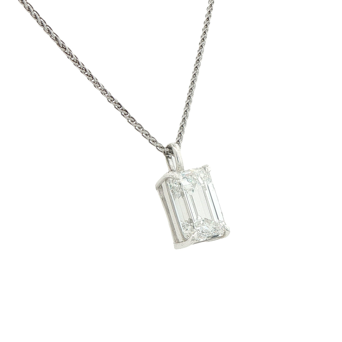 Lab Grown Emerald Cut Diamond set in Sterling Silver 4.01Cts F VS2