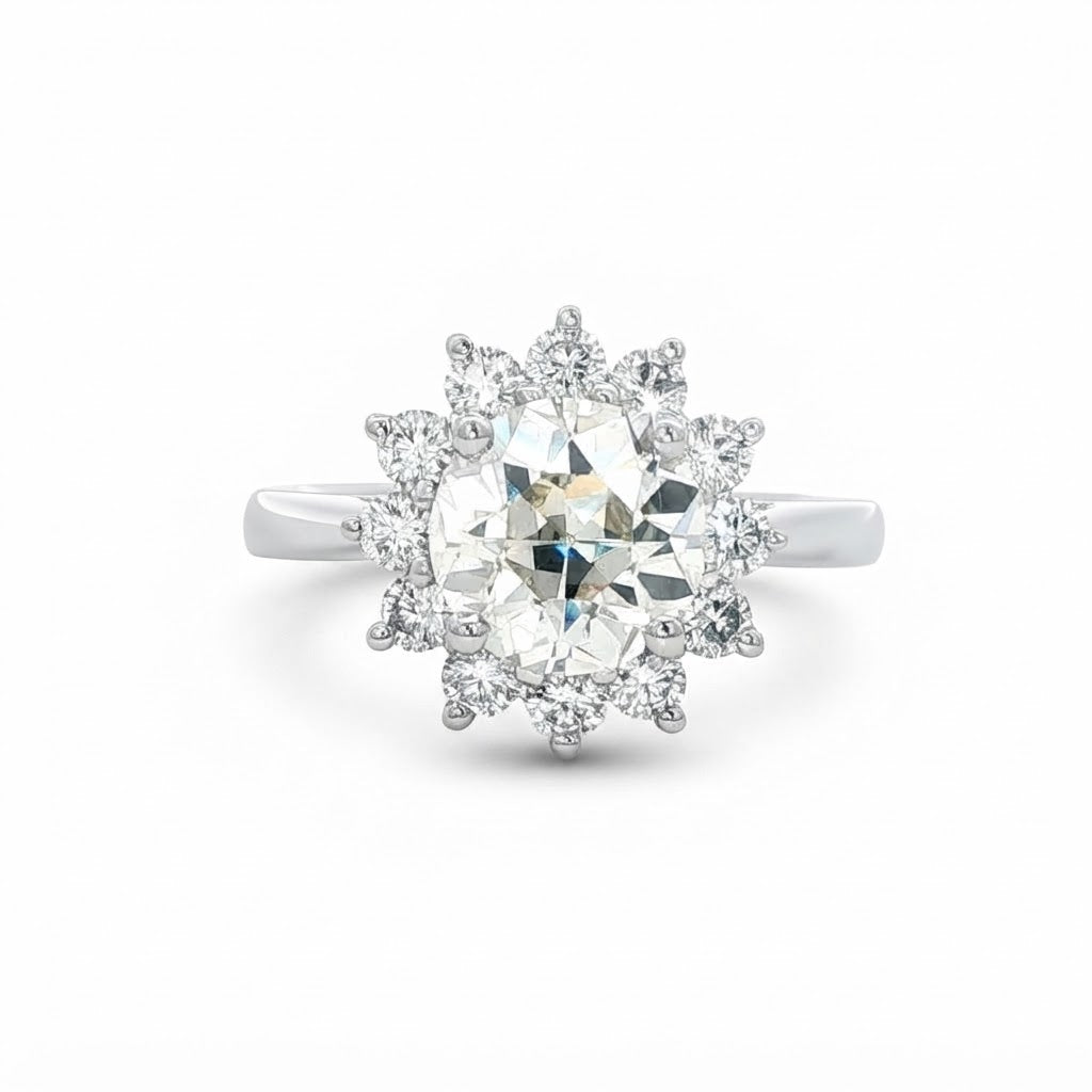 Platinum and Diamond Cluster Ring With a 1.93 Ct Old Cut Centre
