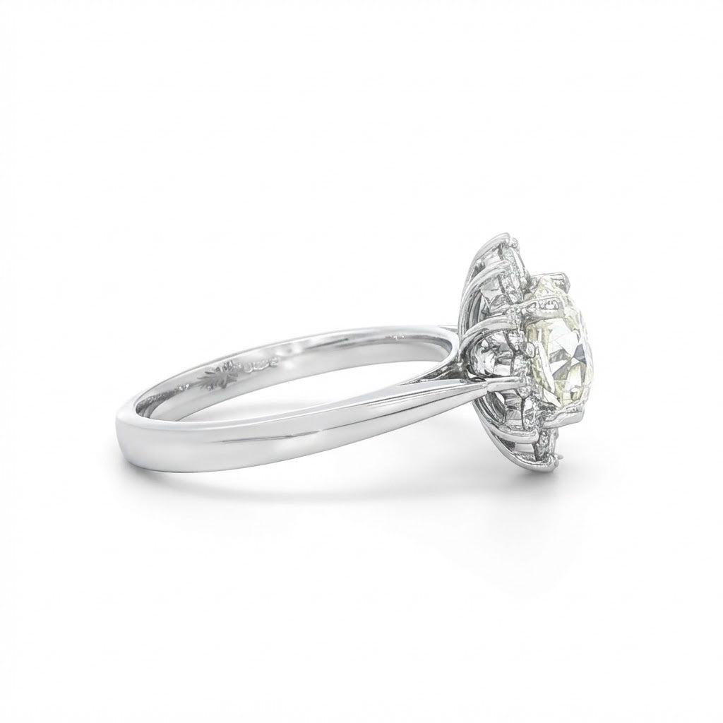 Platinum and Diamond Cluster Ring With a 1.93 Ct Old Cut Centre