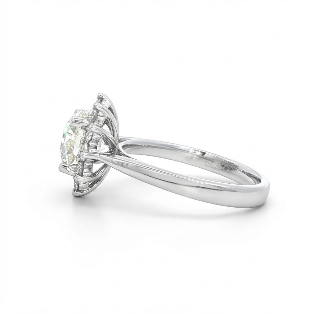 Platinum and Diamond Cluster Ring With a 1.93 Ct Old Cut Centre