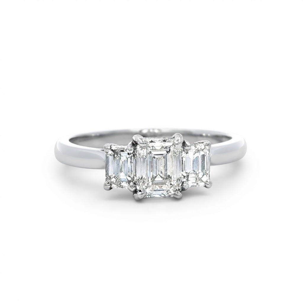 Platinum and Diamond 3 Stone Emerald Cut Ring 1.21 Cts F VS1
