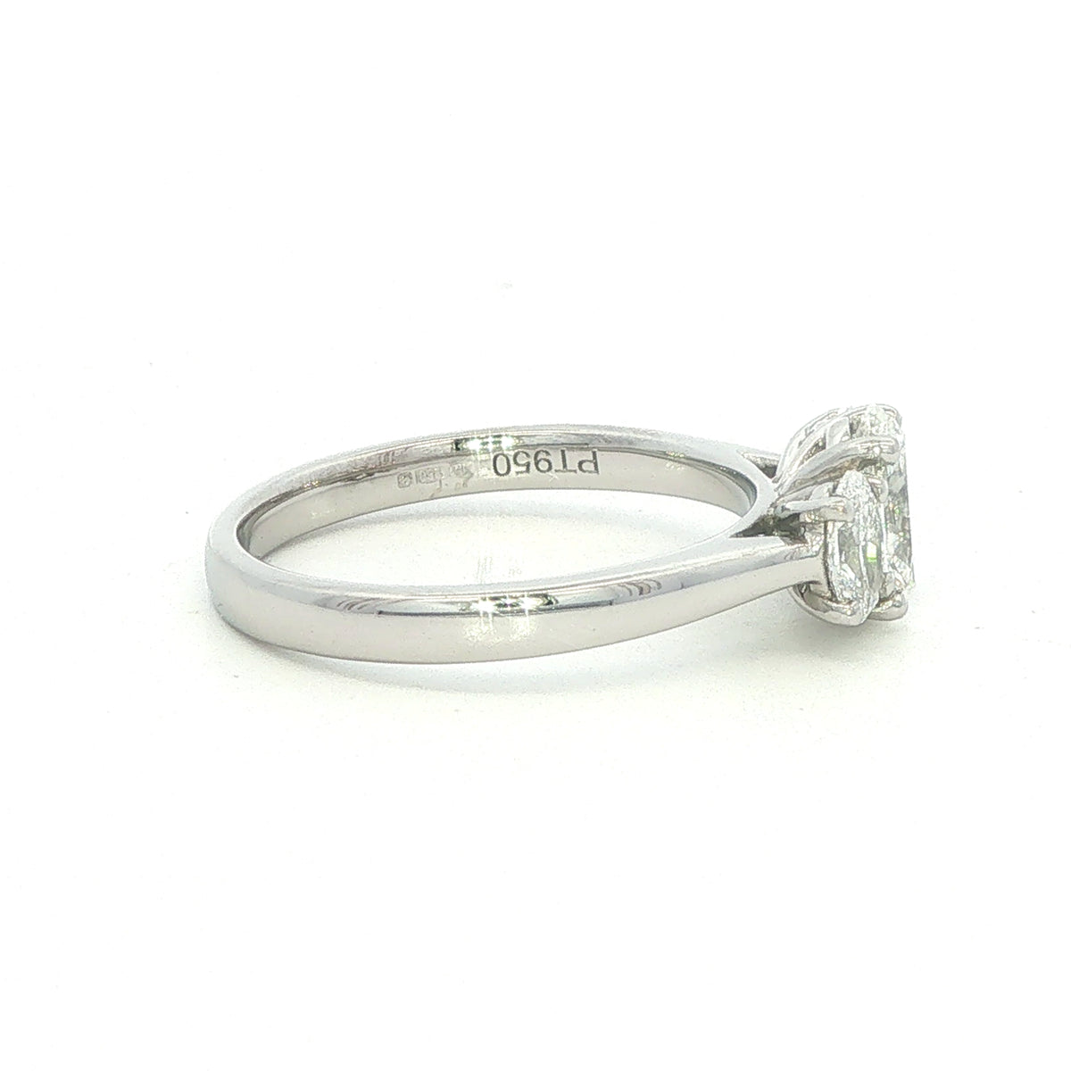 A Platinum and Oval Diamond 3 Stone Ring - 1.15 Carats