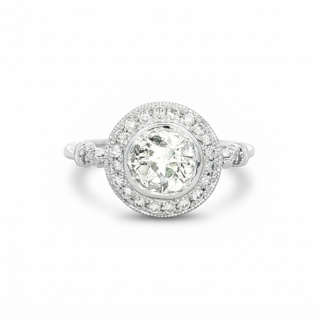 1.20 Carat Platinum and Diamond Vintage Style Halo ring