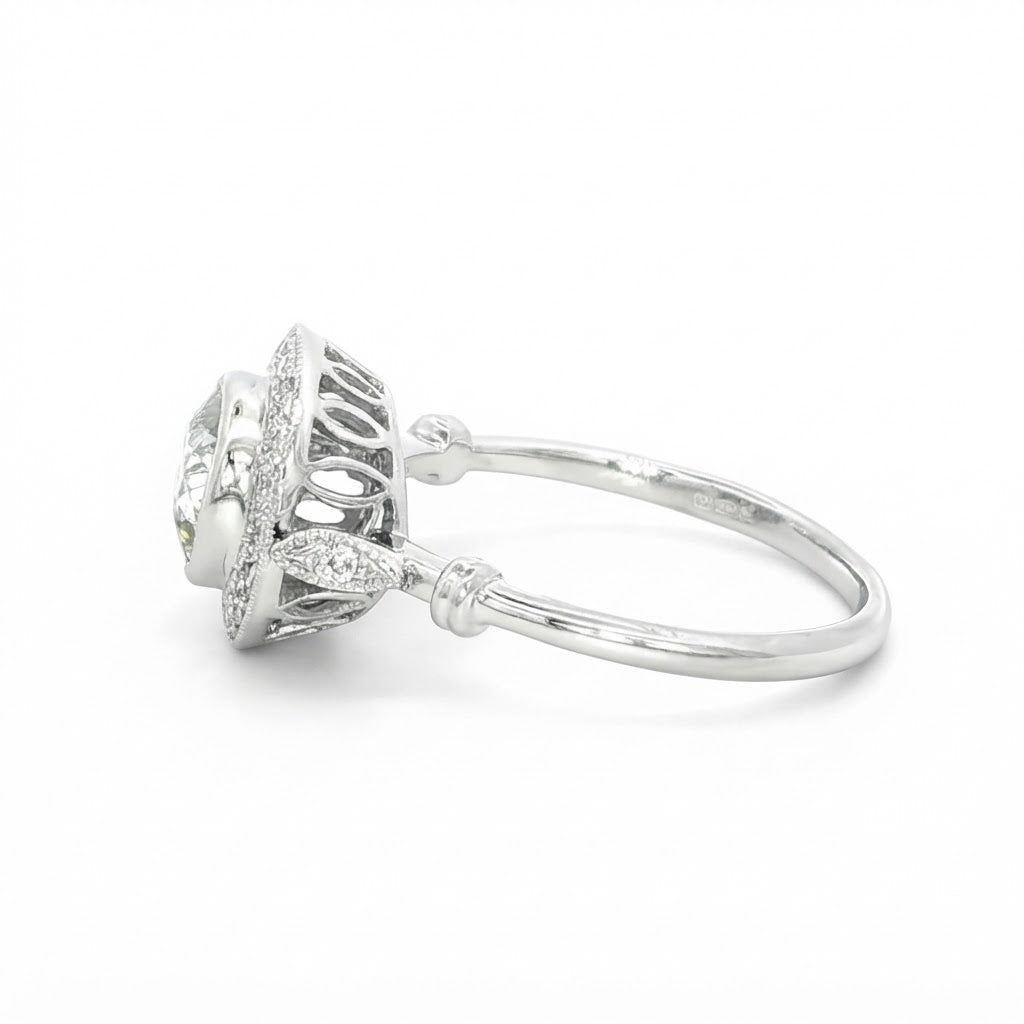 1.20 Carat Platinum and Diamond Vintage Style Halo ring