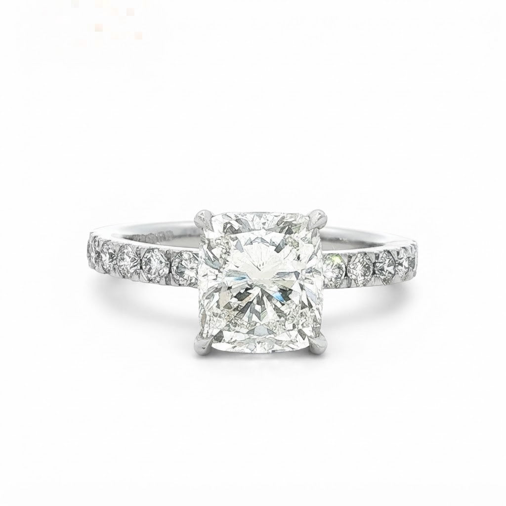 Platinum and Diamond Cushion Shape Diamond Ring 2.03  I Si2