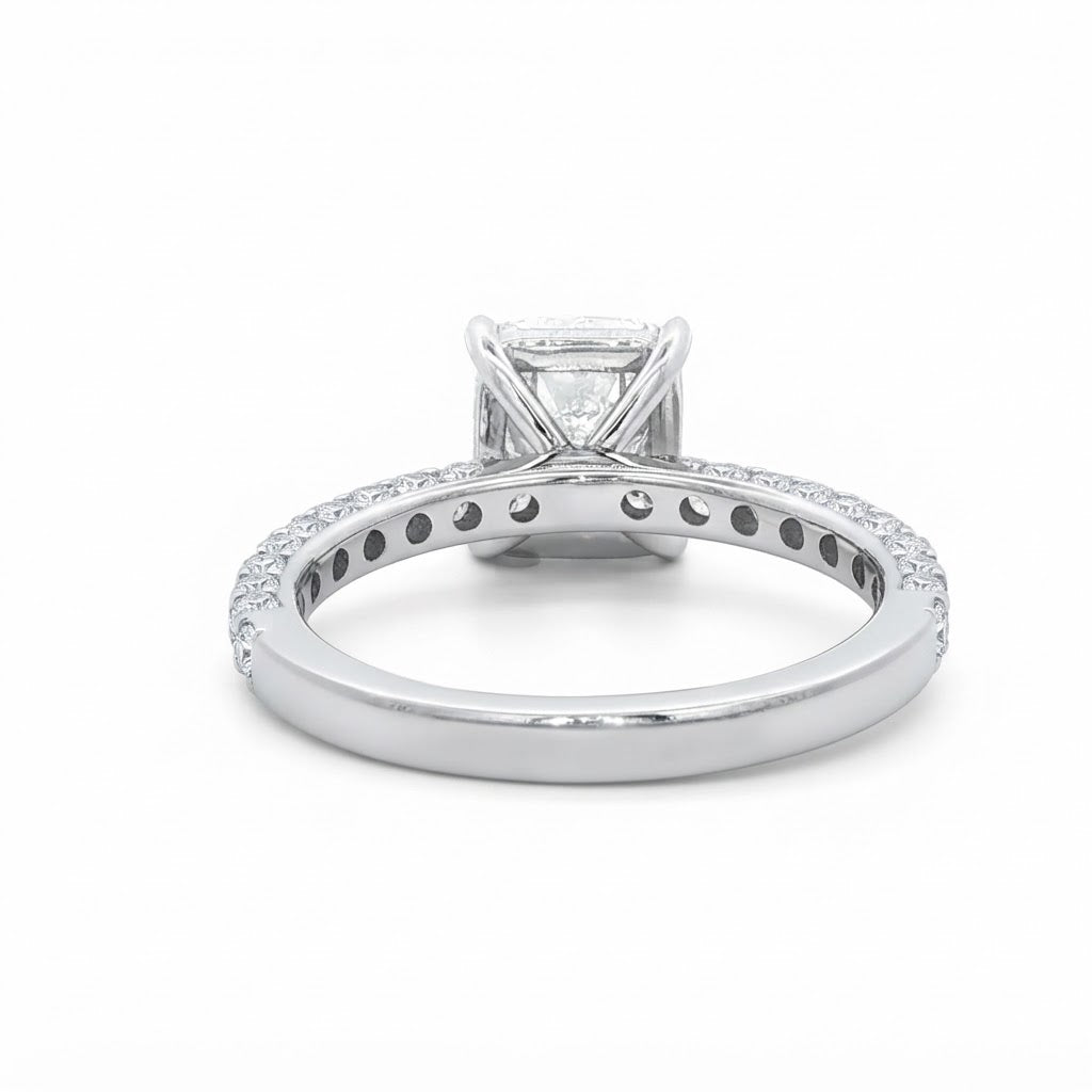 Platinum and Diamond Cushion Shape Diamond Ring 2.03  I Si2
