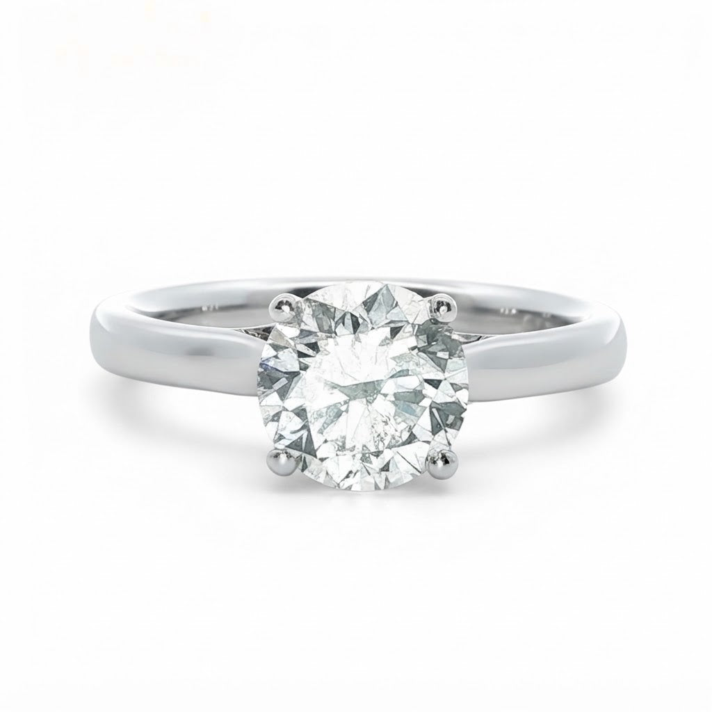 Platinum and Diamond Four Claw Solitaire Diamond Ring 1.61 Cts G Si1