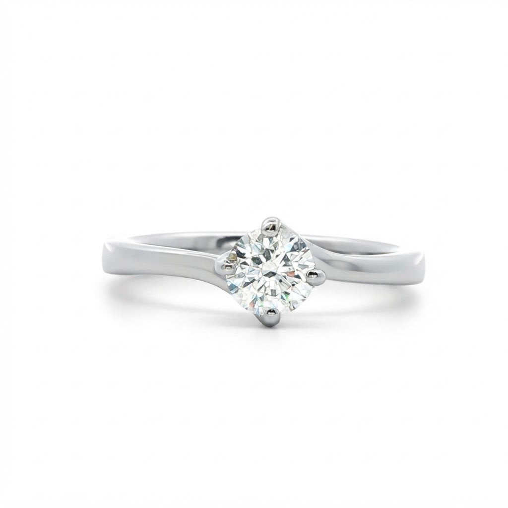 Platinum and Diamond Four Claw Solitaire Diamond Ring 0.50 Cts