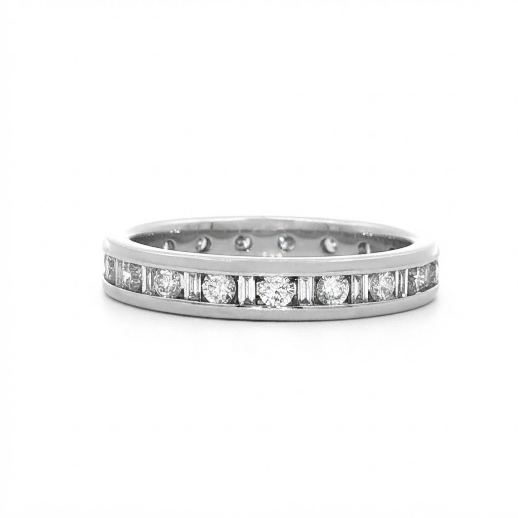 Platinum and Baguette and Round Brilliant Diamond Full Eternity Ring - 0.75 Carat