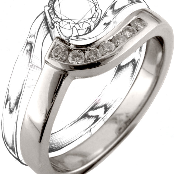 A shaped 18ct white gold with diamond detail
