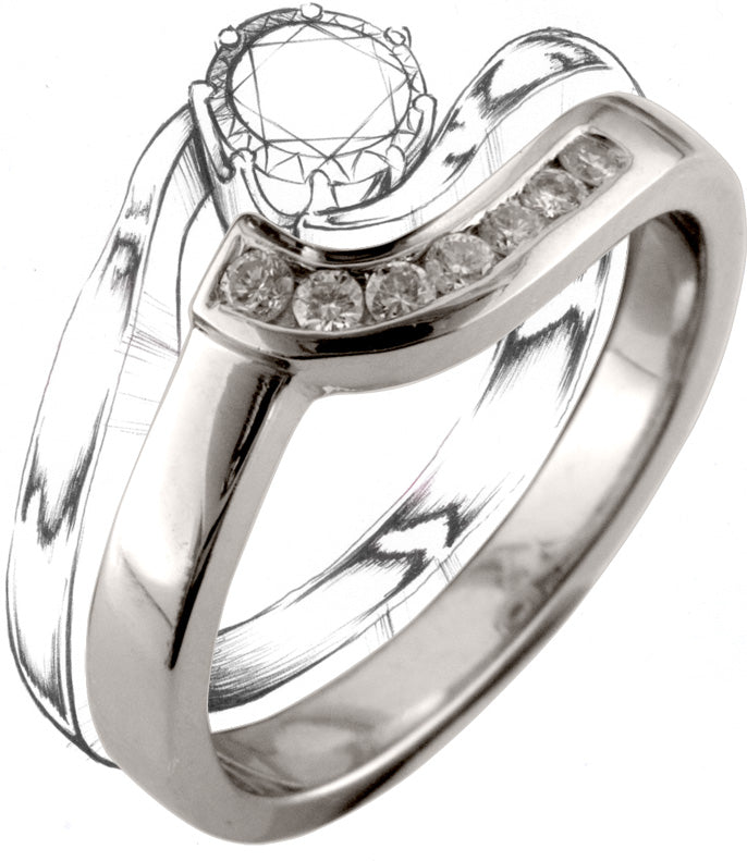 A shaped 18ct white gold with diamond detail