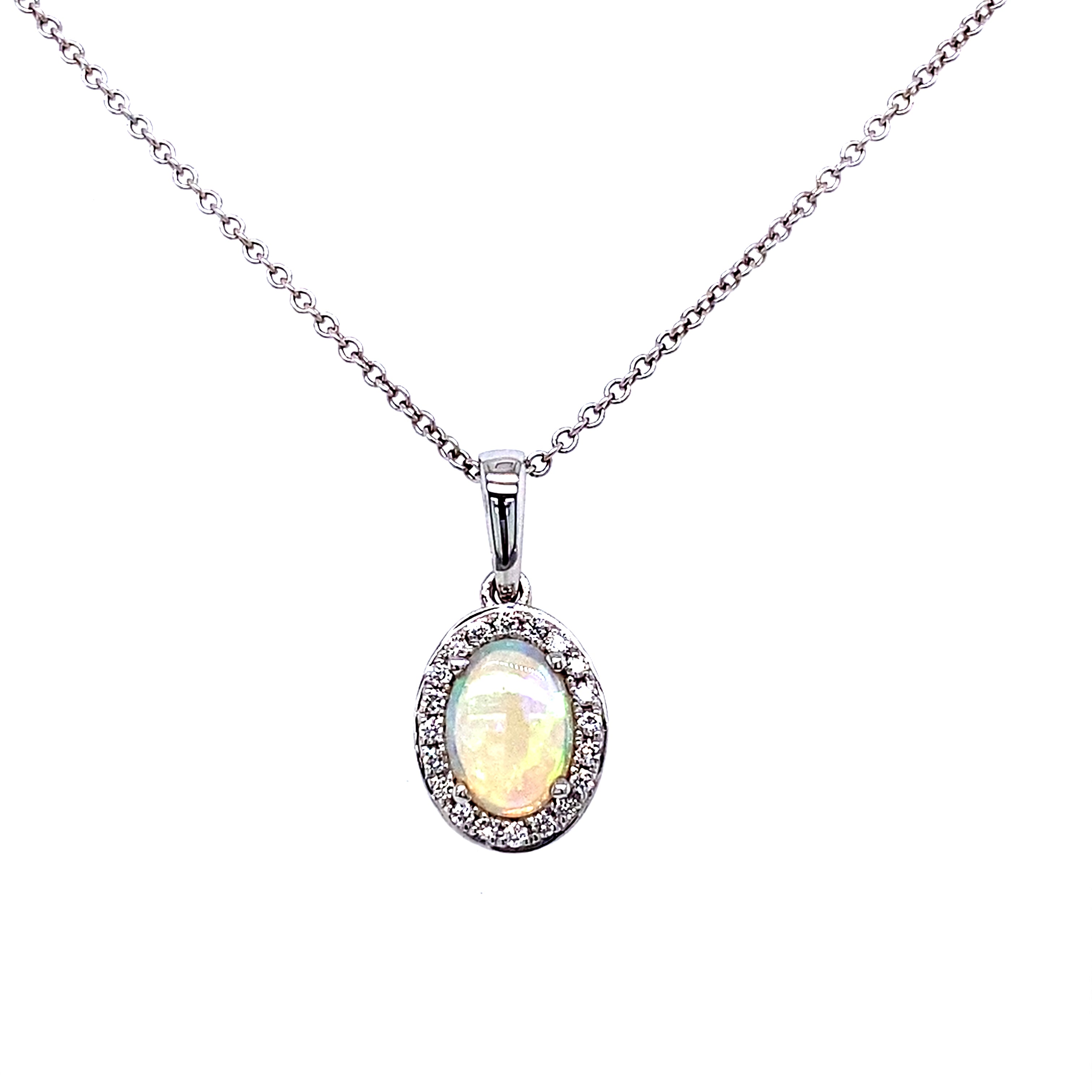 18 Carat White Gold Opal and Diamond Pendant