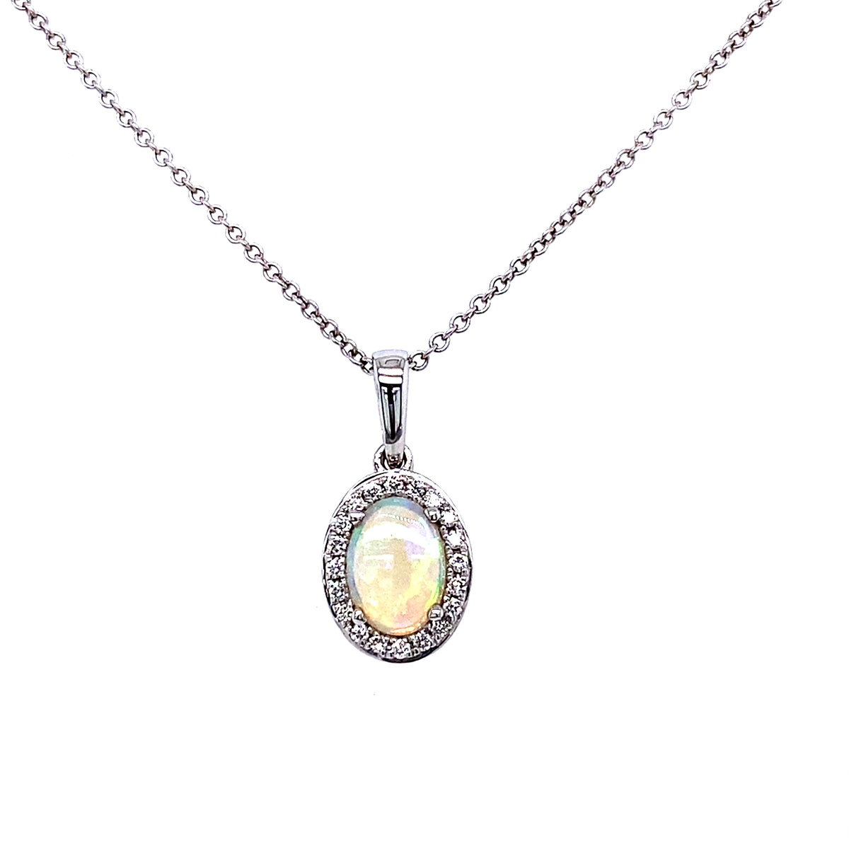 18 Carat White Gold Opal and Diamond Pendant