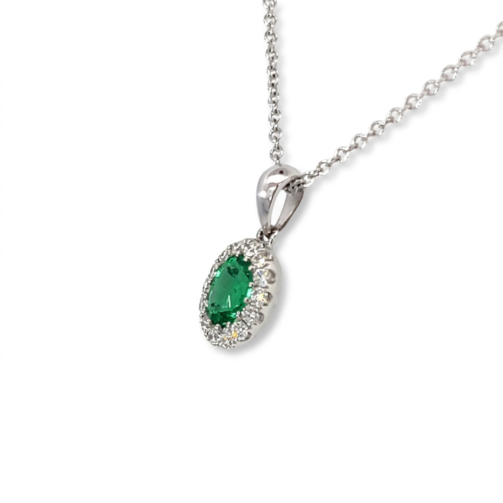 18 Carat White Gold Emerald and Diamond Pendant