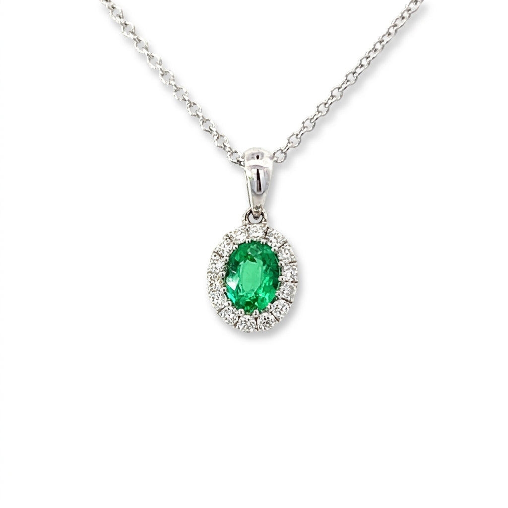 18 Carat White Gold Emerald and Diamond Pendant