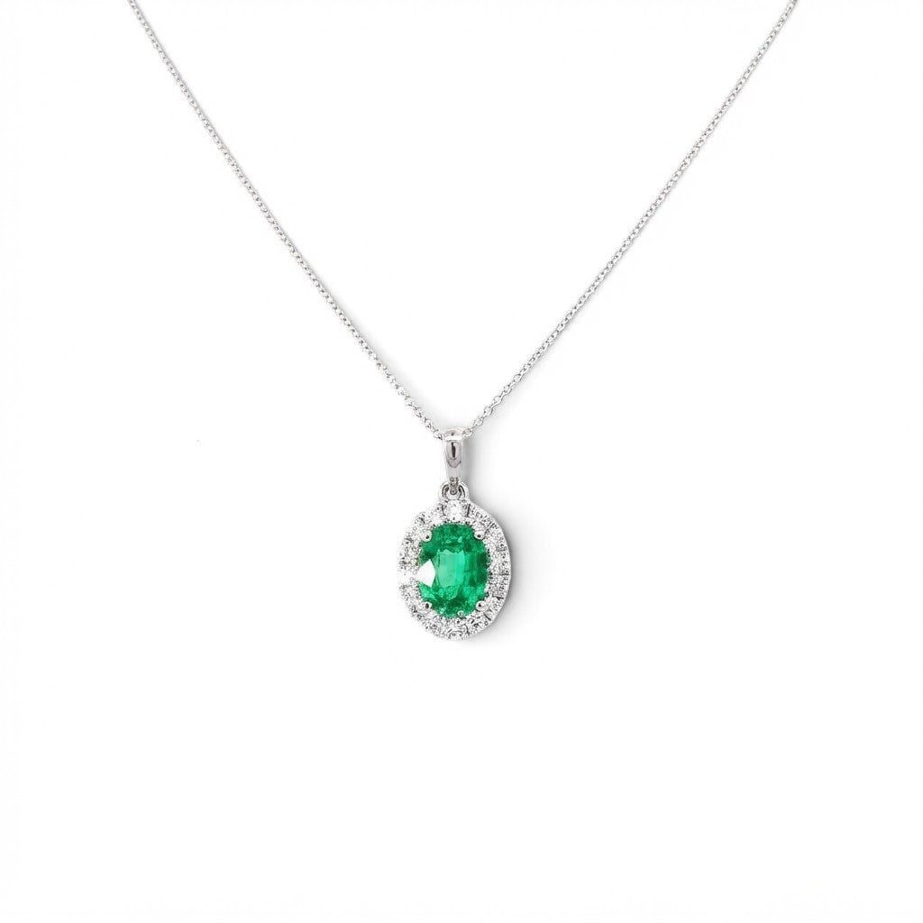 18 Carat White Gold Emerald and Diamond Pendant