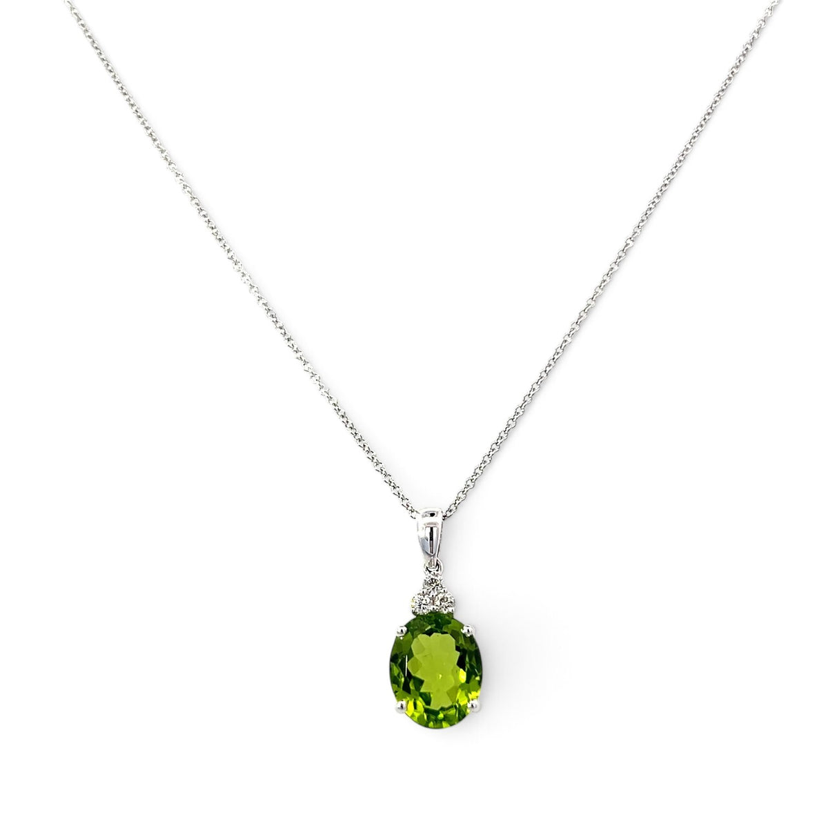 18 carat White Gold Oval Peridot and Diamond Pendant