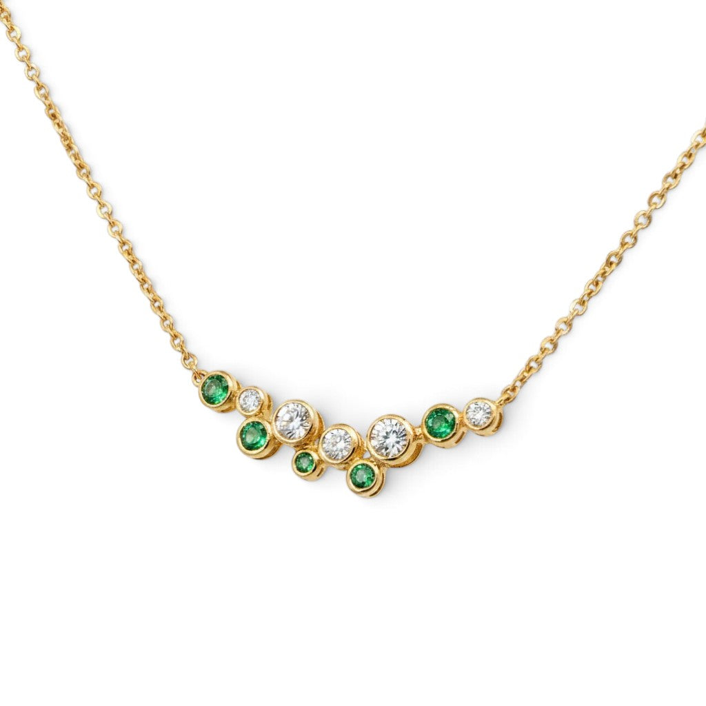 An 18 Carat Yellow Gold Emerald and Diamond Bubbles Smile Necklet