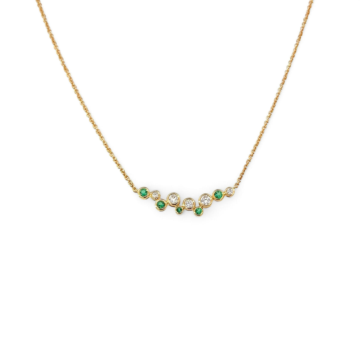 An 18 Carat Yellow Gold Emerald and Diamond Bubbles Smile Necklet