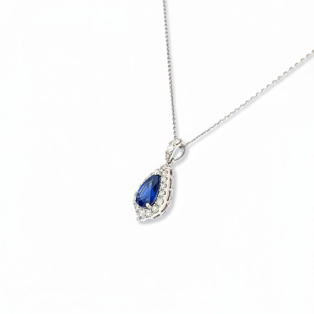 An 18 Carat White Gold Ceylon Sapphire and Diamond Pendant