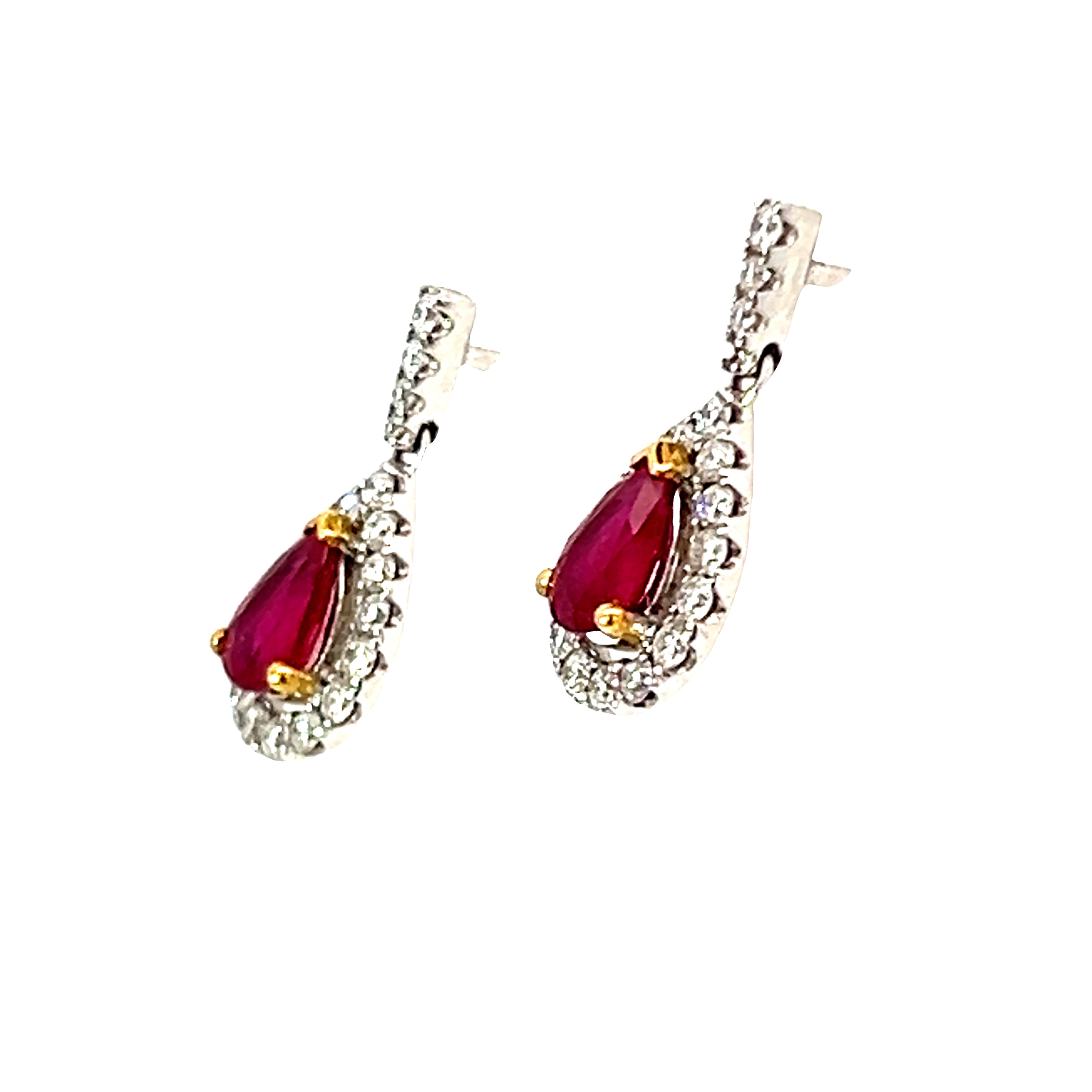 18 Carat White Gold Ruby and Diamond Drop Earrings