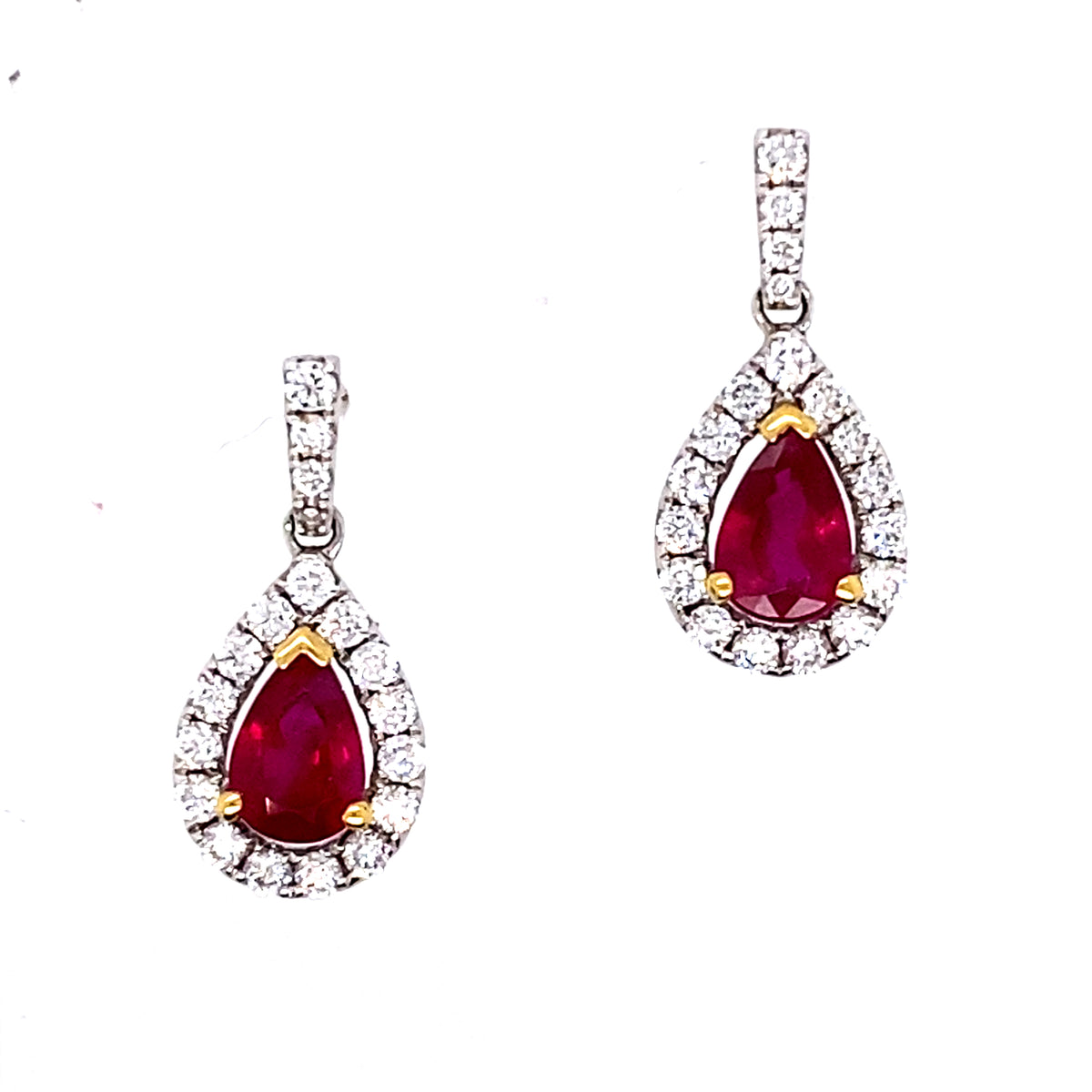 18 Carat White Gold Ruby and Diamond Drop Earrings