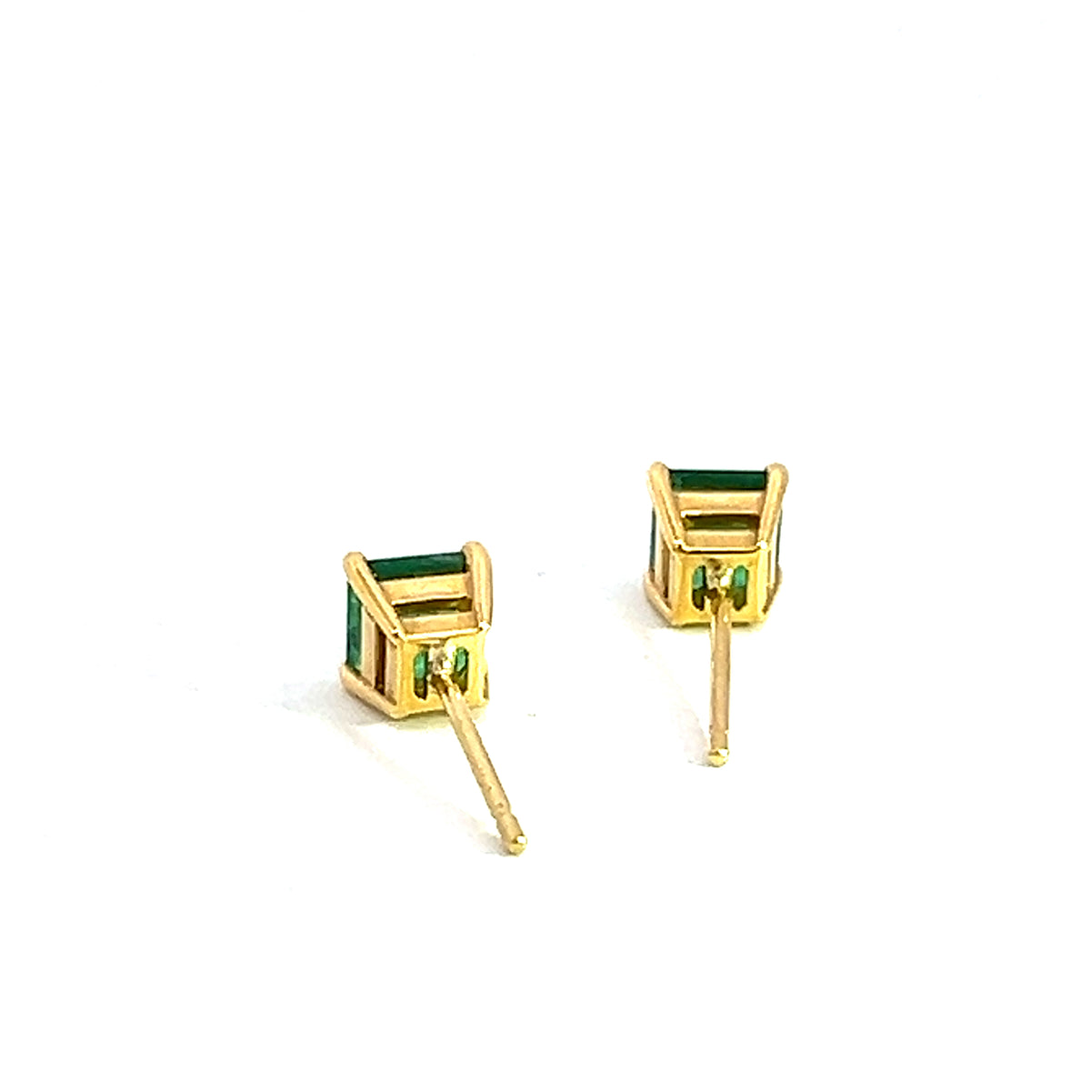 A Pair of 18 Carat Yellow Gold Square Emerald Studs