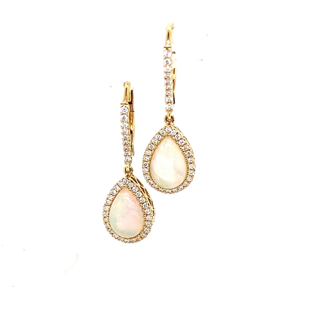 18 Carat Yellow Gold Opal and Diamond Halo Earrings