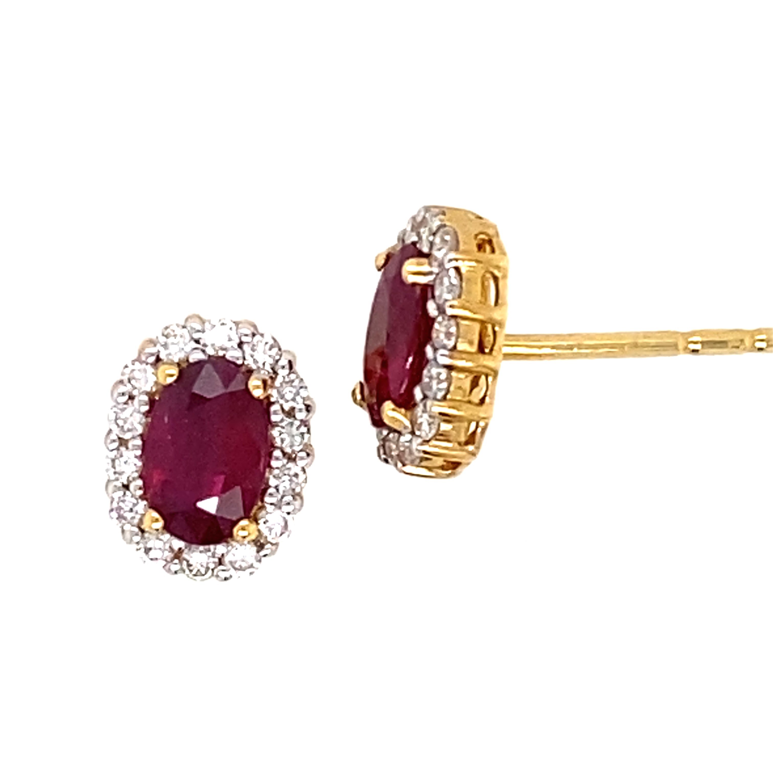 A Pair of 18 Carat Yellow Gold Ruby and Diamond Halo Studs