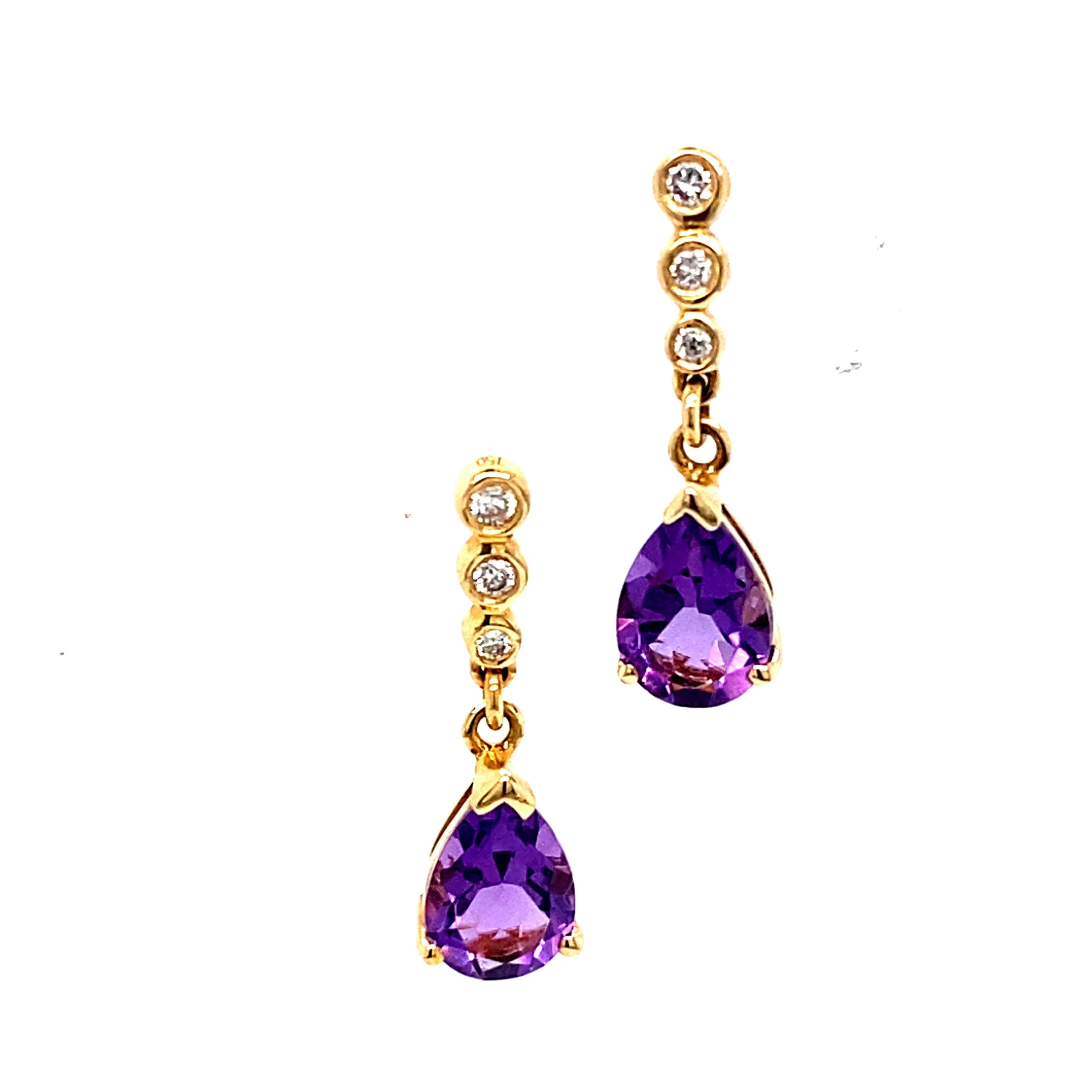 A Pair of 18 Carat Yellow Gold Amethyst and Diamond Drop Stud Earrings