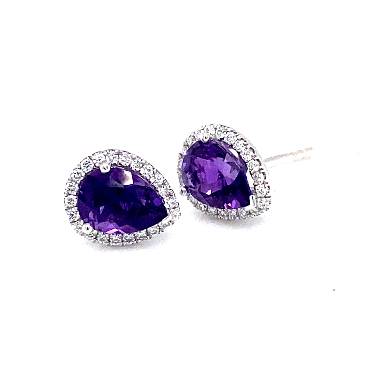 A Pair of 18 Carat White Gold  Amethyst and Diamond Studs