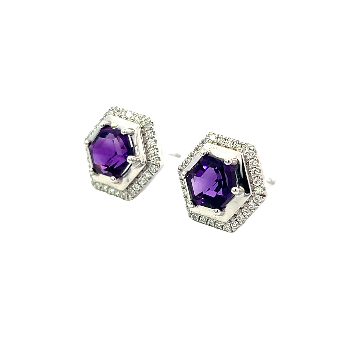 9 Carat White Gold Amethyst and Diamond Studs