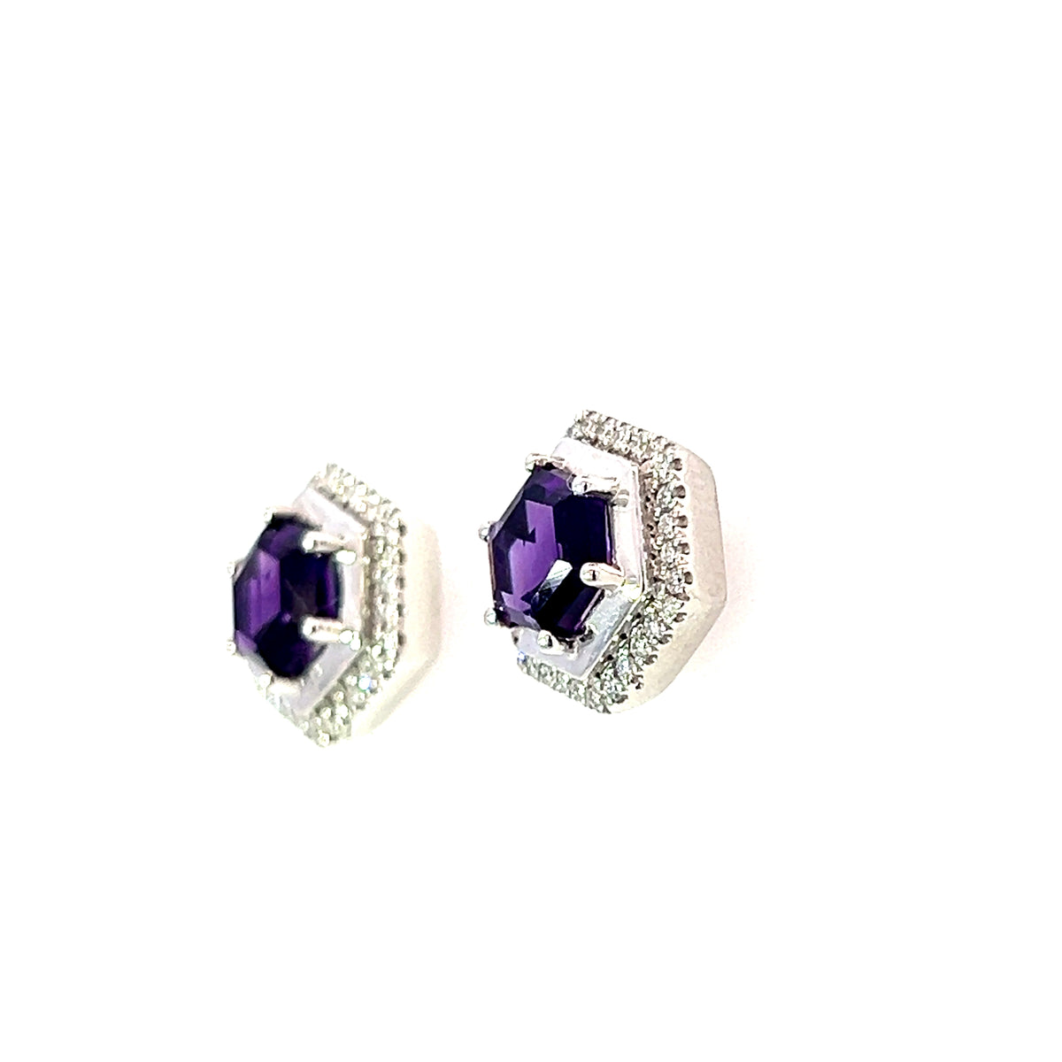 9 Carat White Gold Amethyst and Diamond Studs