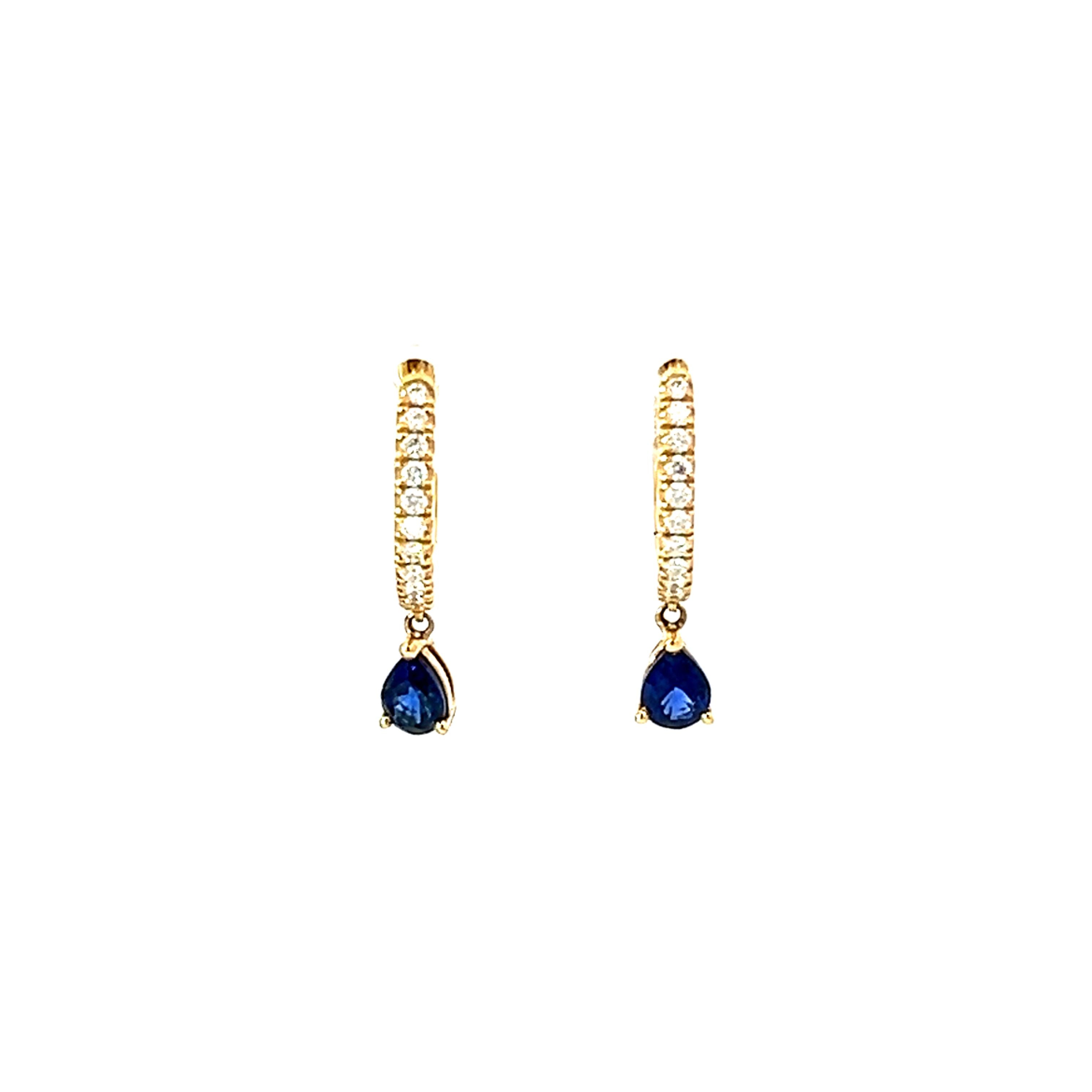 A Pair of 18 Carat Yellow Gold Diamond Hoops with a Sapphire Drop