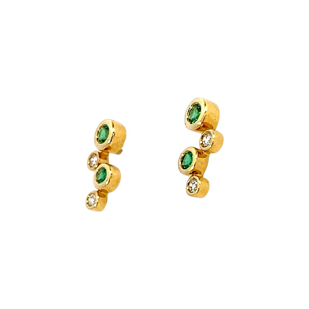 A Pair of 18 Carat Yellow Gold Emerald and Diamond Bubble Studs