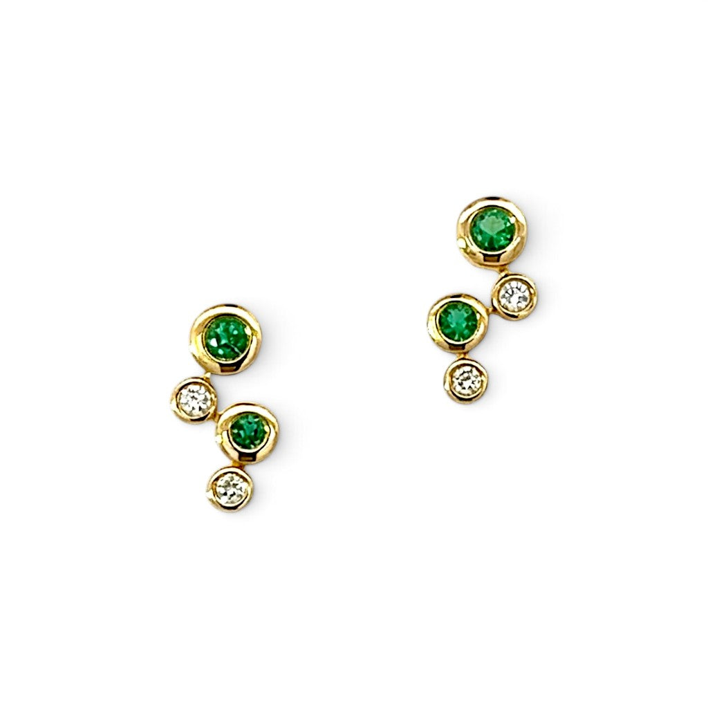 A Pair of 18 Carat Yellow Gold Emerald and Diamond Bubble Studs