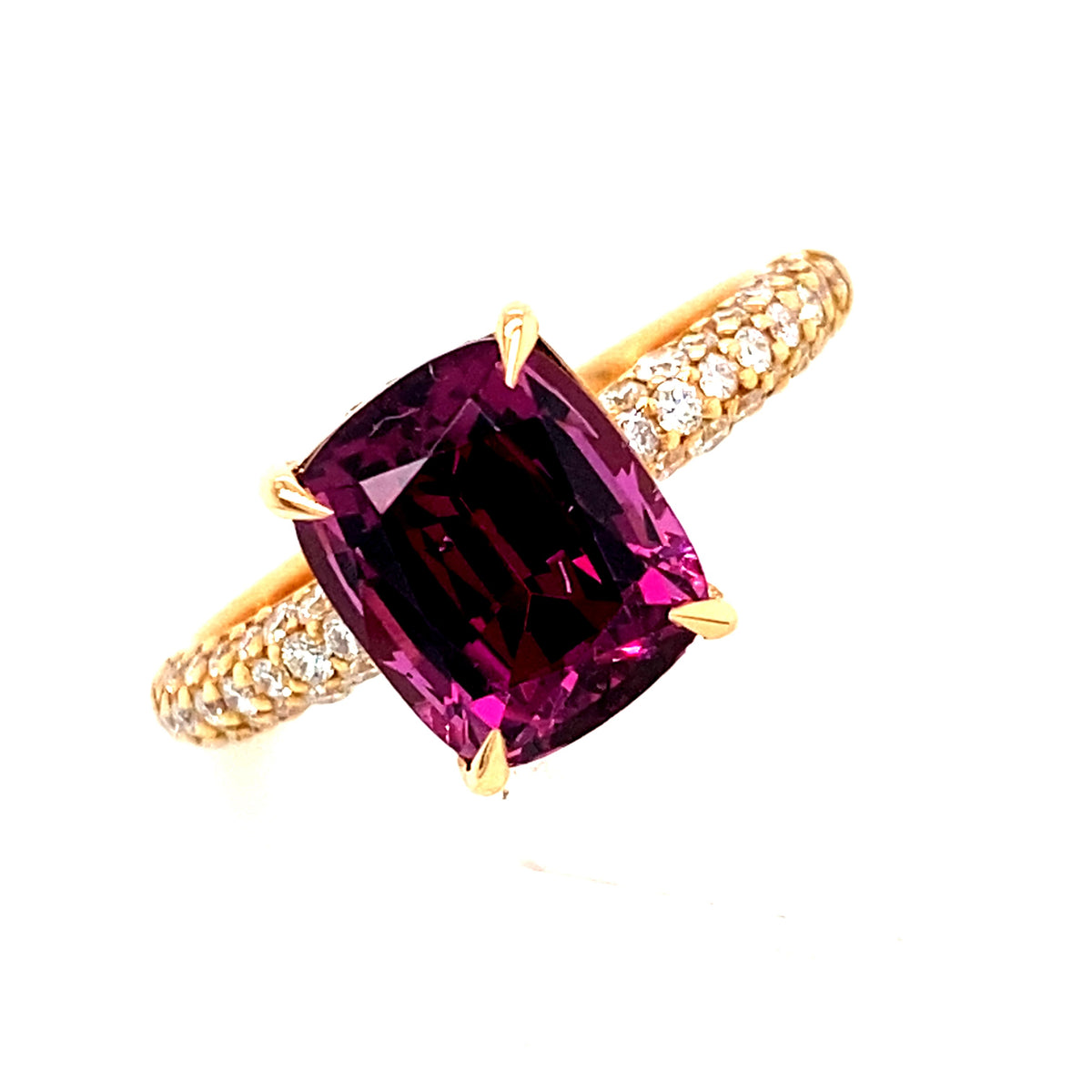 18 Carat Rose Gold Malay Garnet and Diamond Pave Set Ring