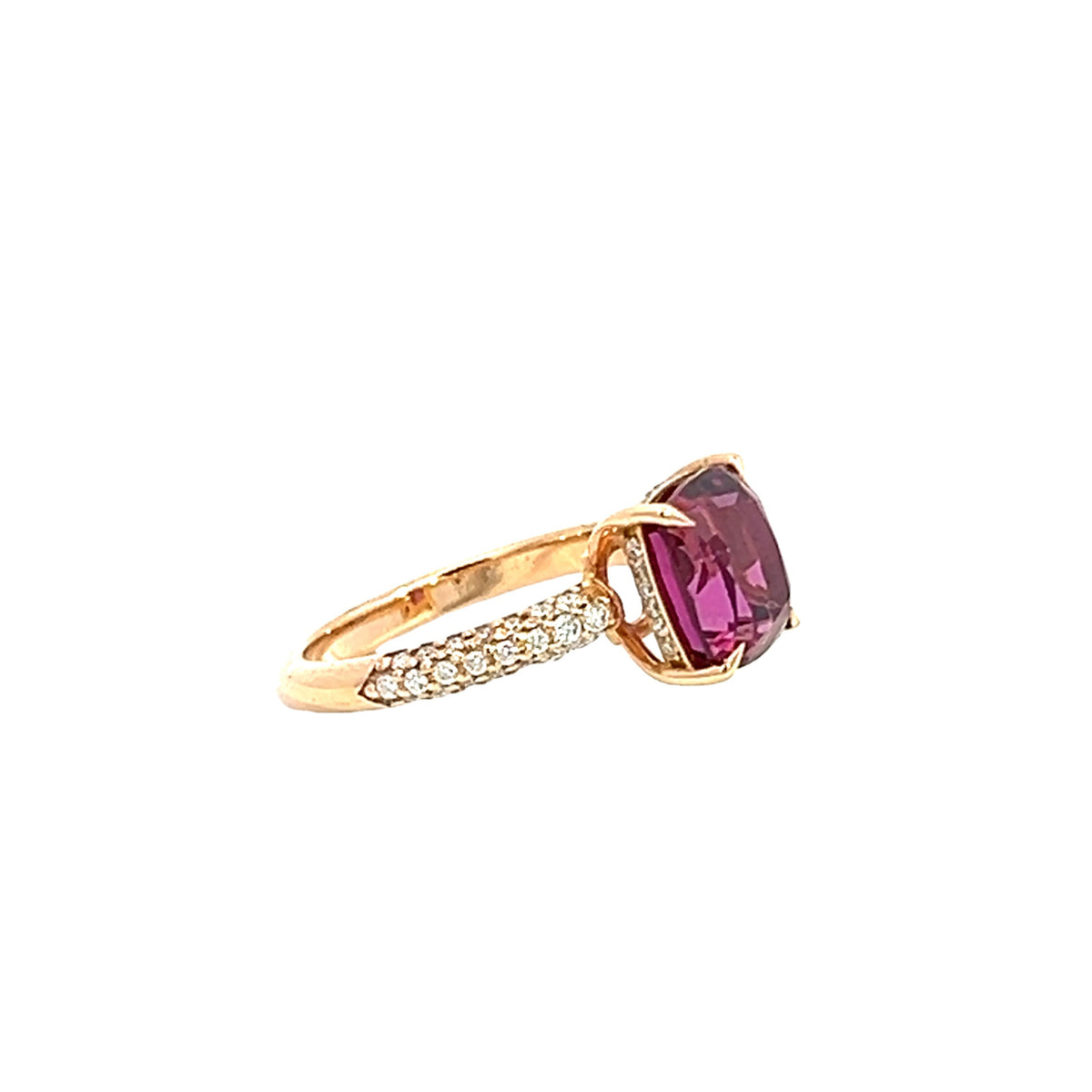 18 Carat Rose Gold Malay Garnet and Diamond Pave Set Ring