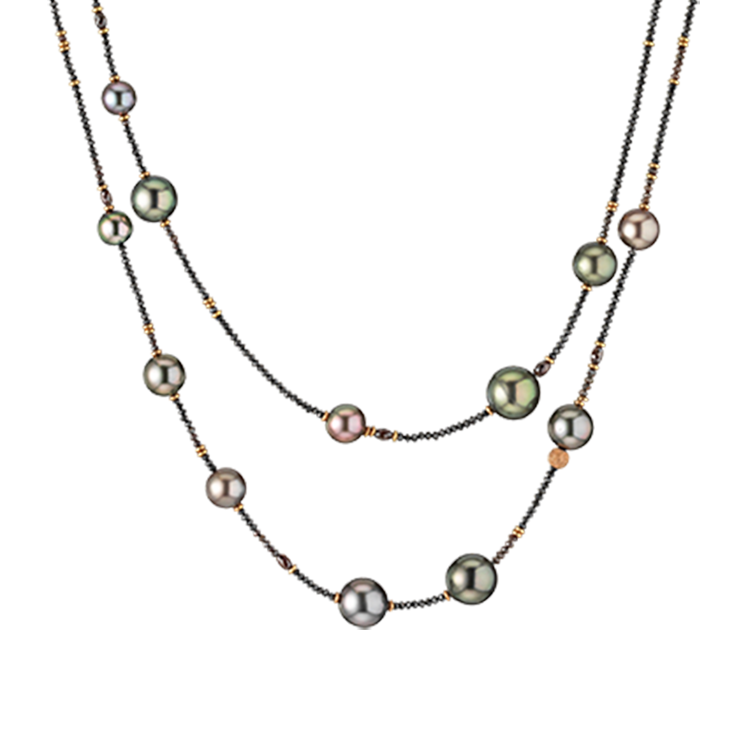 18 Carat Rose Gold Tahitian Pearl and Diamond Opera Necklace