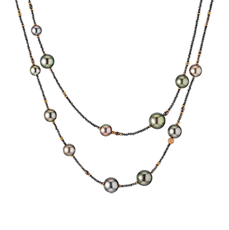 18 Carat Rose Gold Tahitian Pearl and Diamond Opera Necklace