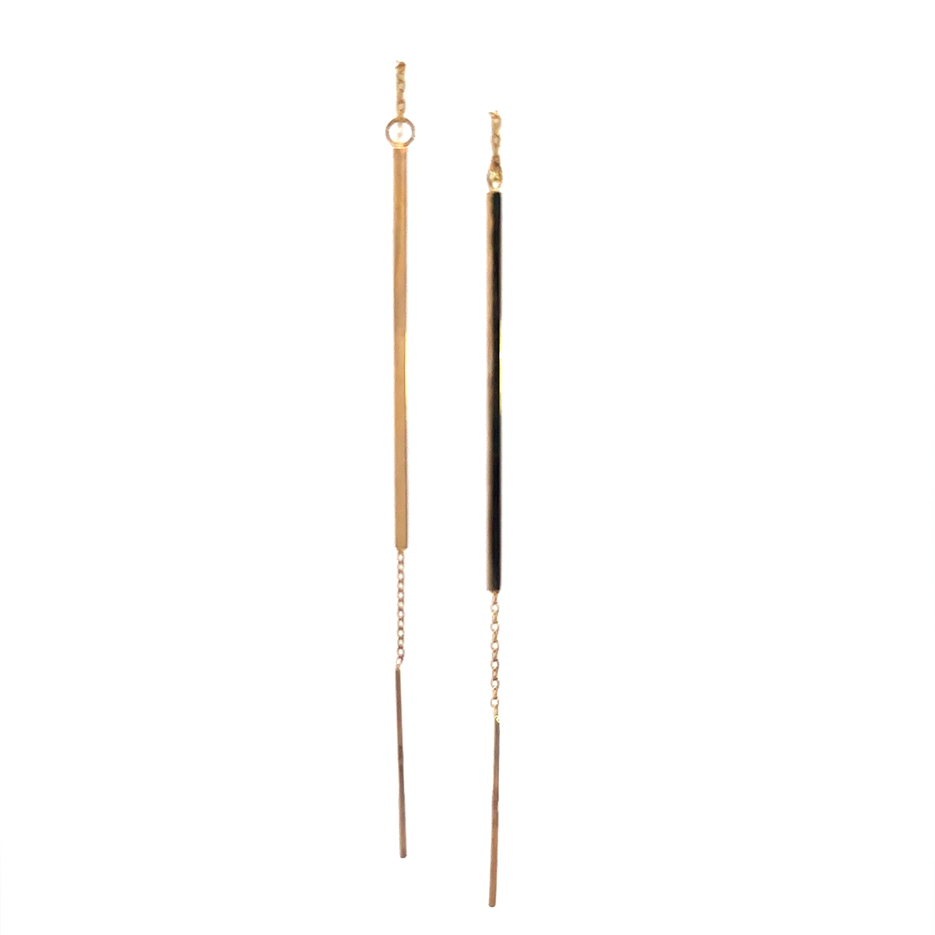 9 Carat Yellow Gold Pull Through Bar and Chain Earrings