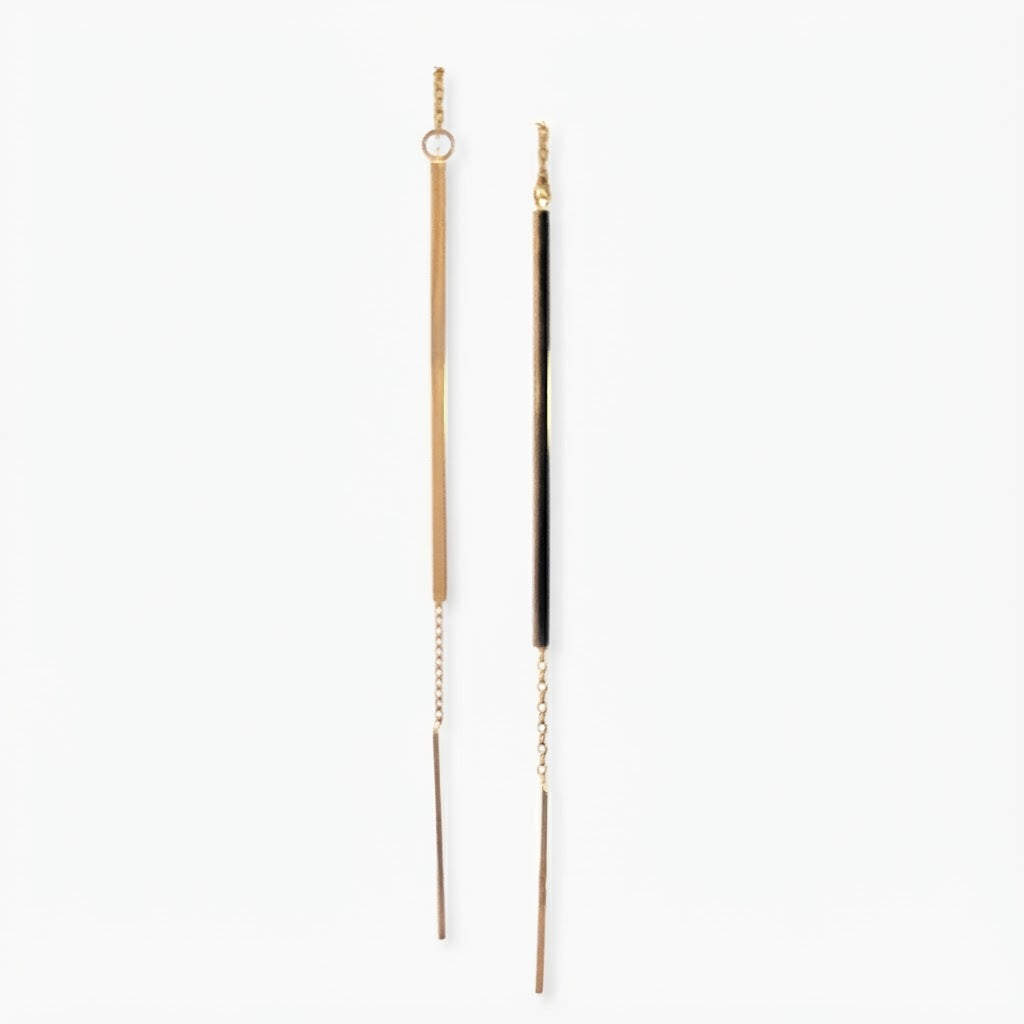 9 Carat Yellow Gold Pull Through Bar and Chain Earrings