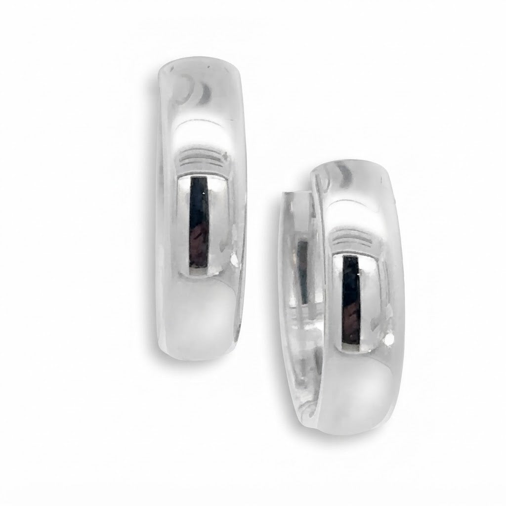 9 Carat White Gold Court Shaped hinged Hoops